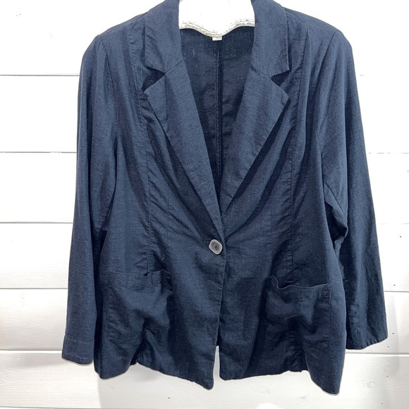 💙 ADDITION ELLE - Navy Linen-Blend Blazer - Size 10 - Picture 1 of 9